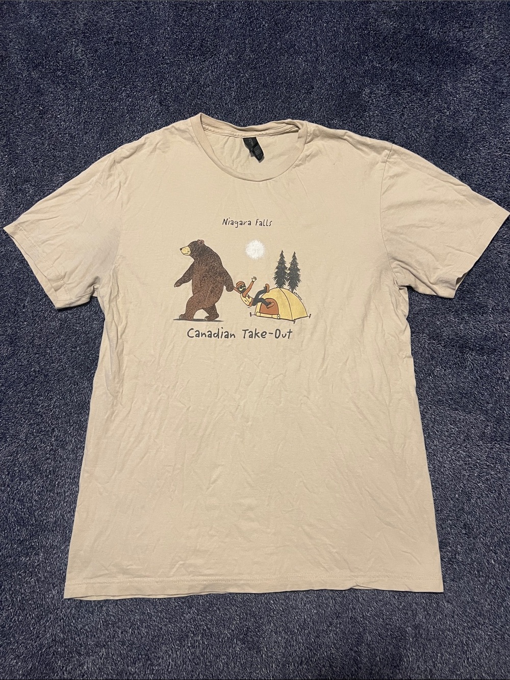Gildan Cream Graphic 'Canadian Take-Out' Bear Camping T-Shirt